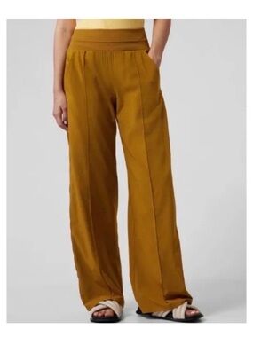 Athleta Wide-Leg High-Waist Pants in Mustard Brown